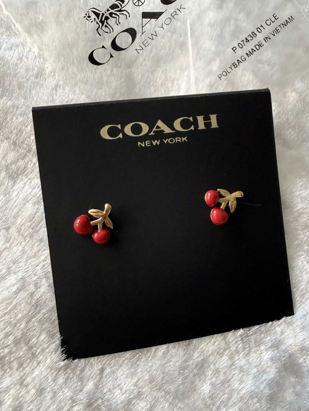 COACH Red Enamel Vintage Charms Cherry Stud Earrings - Picture 6 of 6